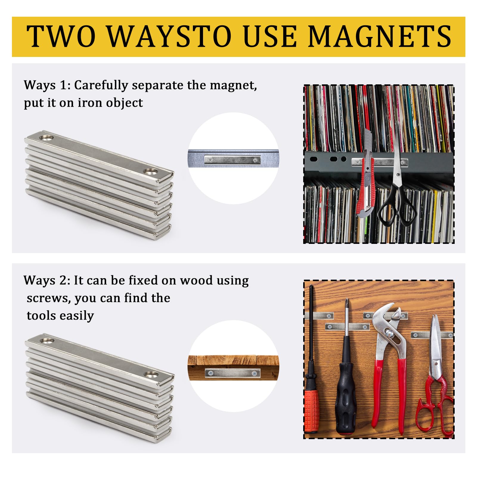 Strong Neodymium Thin Steel Bar Magnets, 3 Inch Heavy Duty Industrial Rare Earth Bar Magnets with Screw for Holding Handle Tools(12P, Sliver) — Amazon image 5
