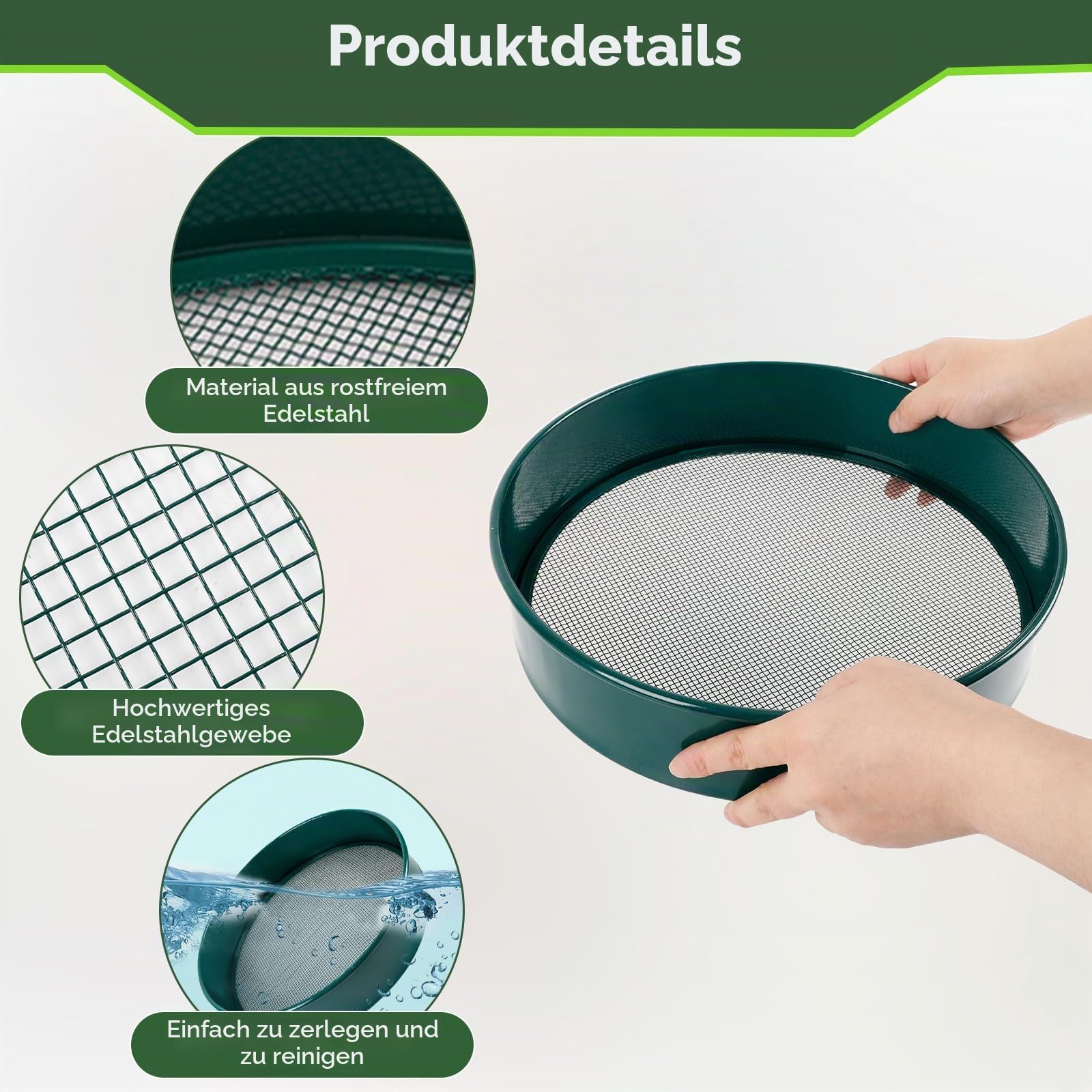 CDIYTOOL 8pcs Gartensieb Set, 30cm Rund Erdensieb Garten Potting Mesh Sieb mit 5 Filtern 3/5/8/10/12mm für Erde, Steine, Unkraut, Katzenstreu, Kompost