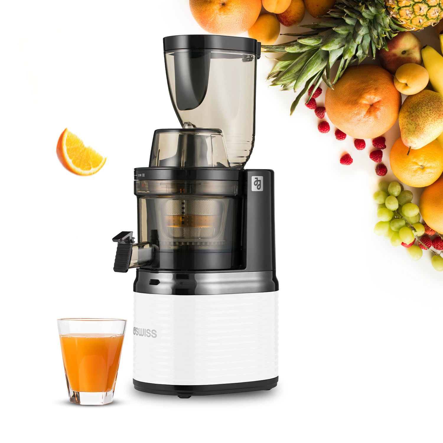 4Swiss Slow Juicer Kaltentsafter - XXL Einfüllschacht Für Ganze Äpfel - Leise Saftpresse Für Vitaminsäfte & Nussmilch - BM202 Schwarz