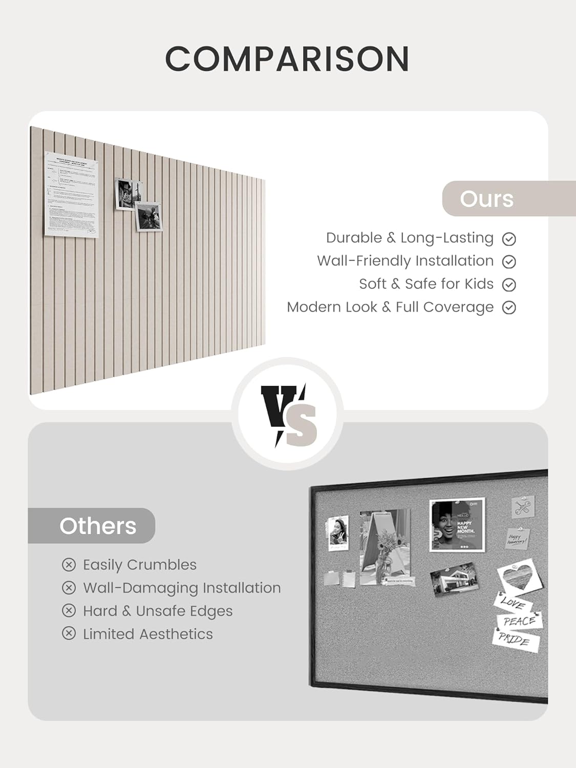 Bumusty Large Cork Board Alternative-48 x 36 Felt Bulletin Board Tiles, with 30 Pushpins, 70 Adhesive Tabs, 12-Pack Slat Wall Paneling, Cork Boards for Office Push Pin Board Felt Board-Oatmeal