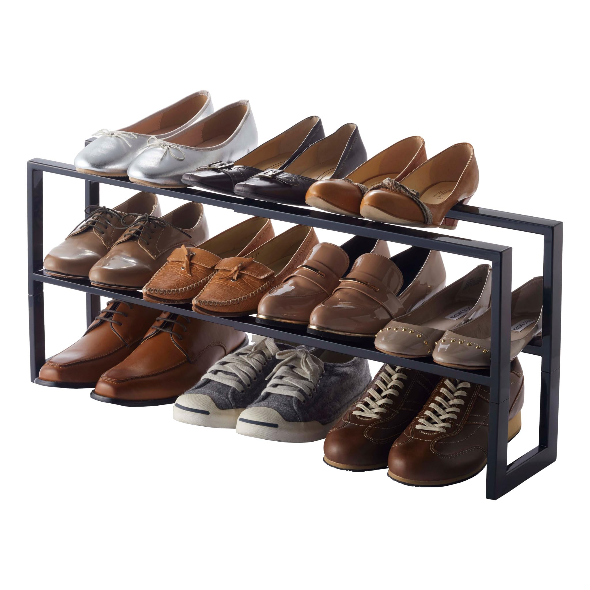 YAMAZAKI Line 2-stöckiges ausziehbares Schuhregal, schwarz