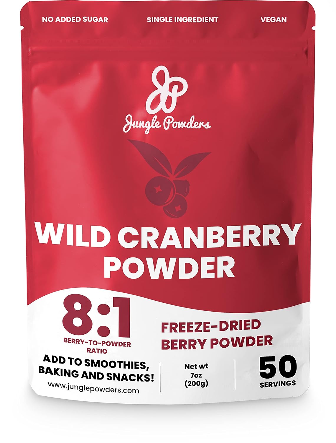 Jungle Powders Wild Cranberry Powder 7 Ounce Freeze Dried Whole Berry Extract for Baking Powdered Unsweetened Cranberry Supplement for Urinary Tract Health Cranberries Dried Fruit No Sugar Added