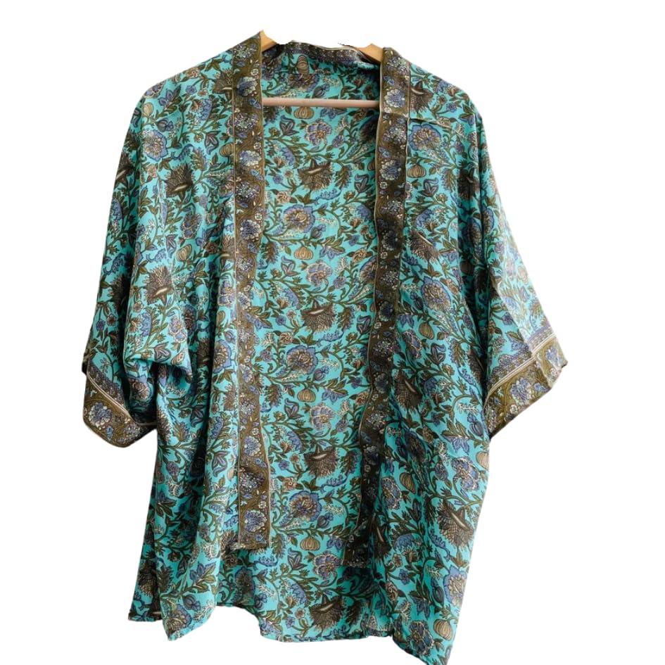 Handmade Short Jacket Silk Kimono – Boho Vintage Duster for Beach, Summer Outfits, and Casual Style Gift for Birthday
