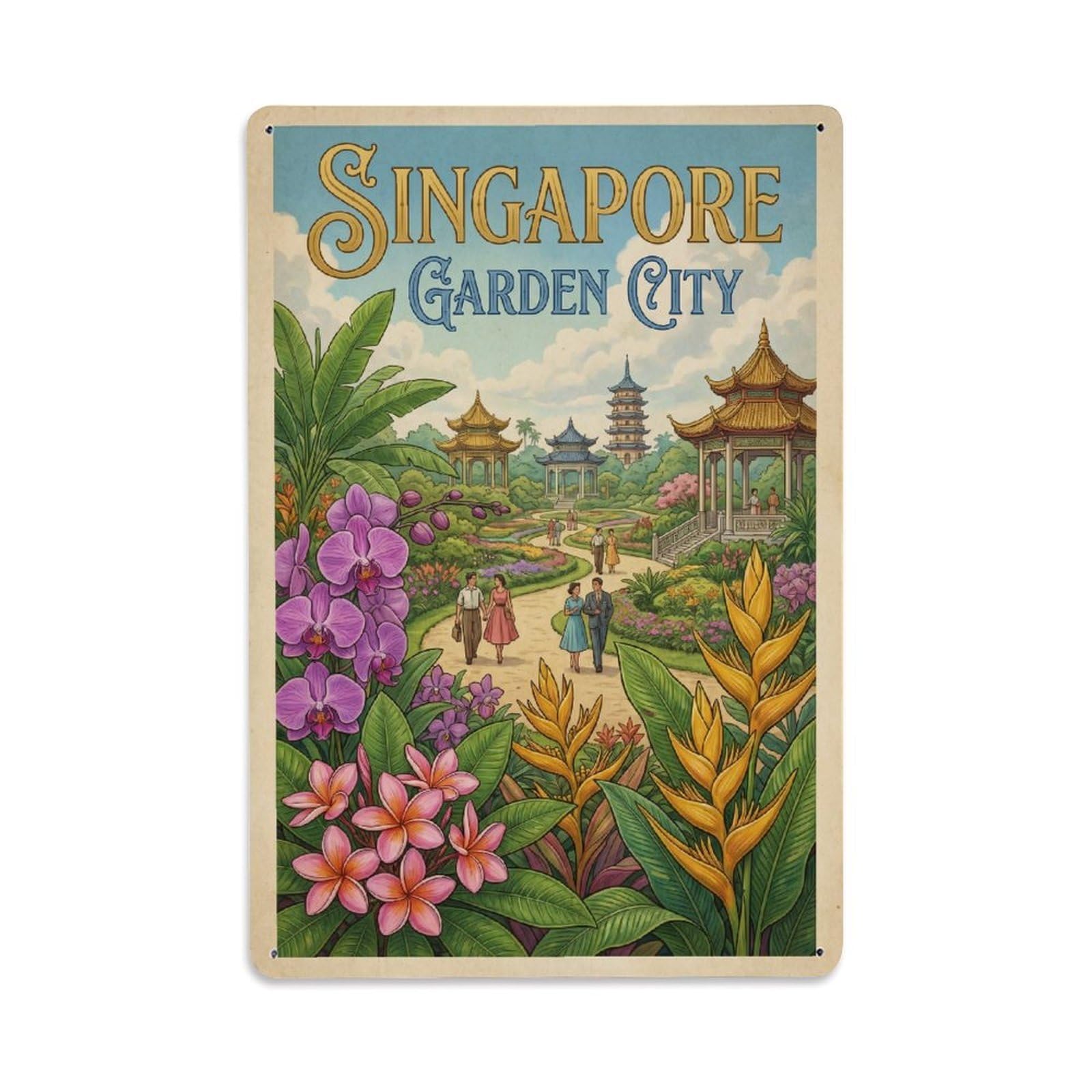 Huiyhb 8X12inch(20X30cm) Vintage Travel Singapore Gardens Metal Tin Sign