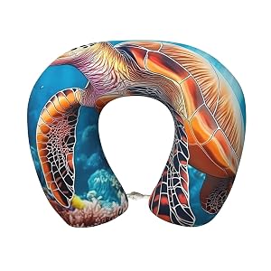 Sea Turtle Memory Foam Travel Pillow Soft U-Shaped Neck Support with Washable Cover and Adjustable Snap for Travel