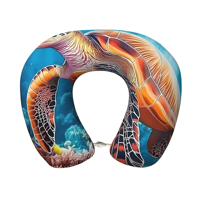 Sea Turtle Memory Foam Travel Pillow Soft U-Shaped Neck Support with Washable Cover and Adjustable Snap for Travel