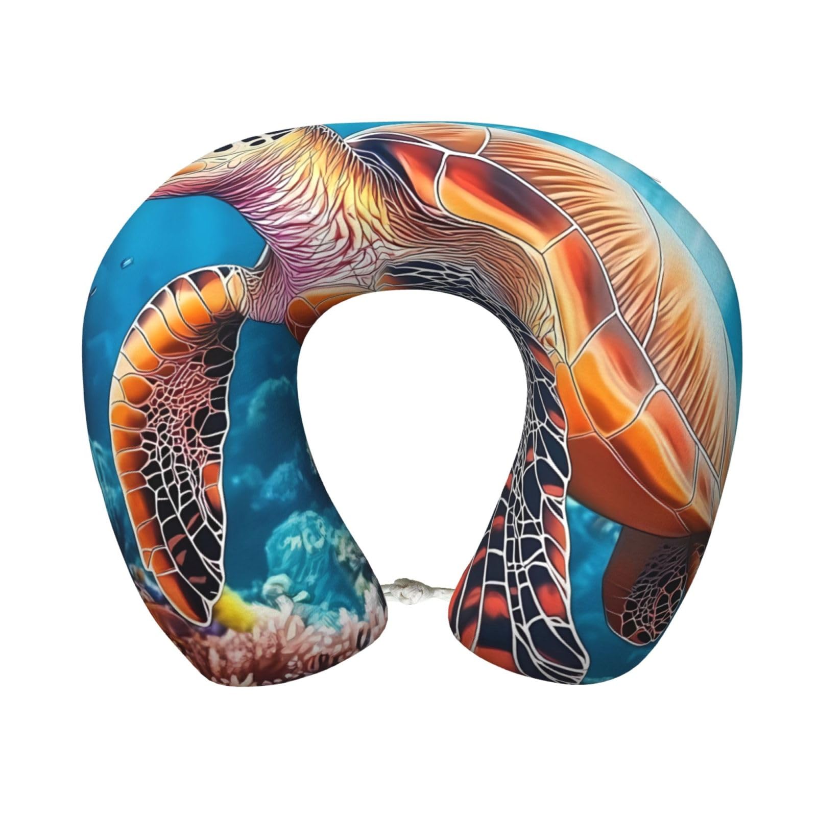 Sea Turtle Memory Foam Travel Pillow Soft U-Shaped Neck Support with Washable Cover and Adjustable Snap for Travel