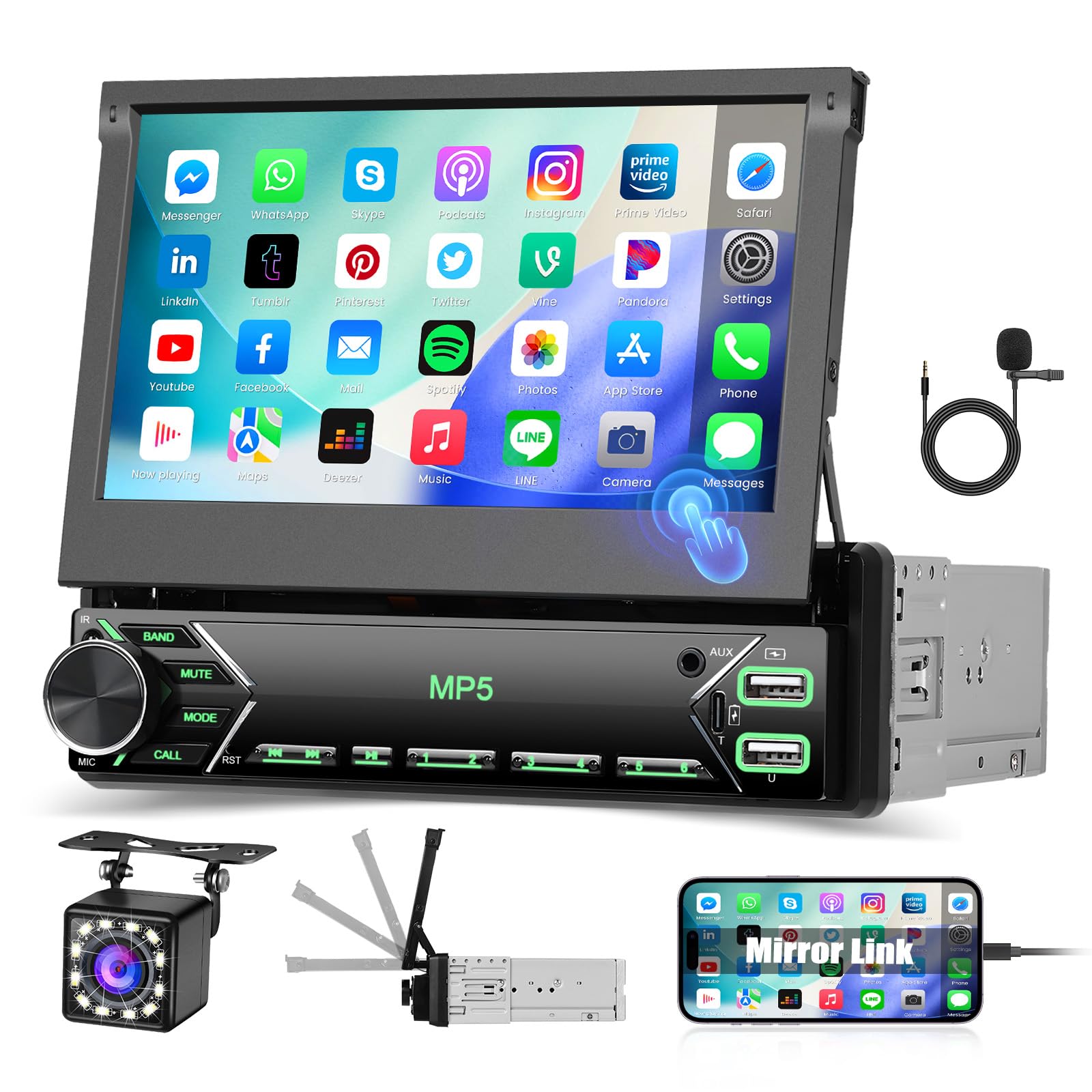 hikity 1 din bluetooth car radio con schermo pieghevole 7 pollici
