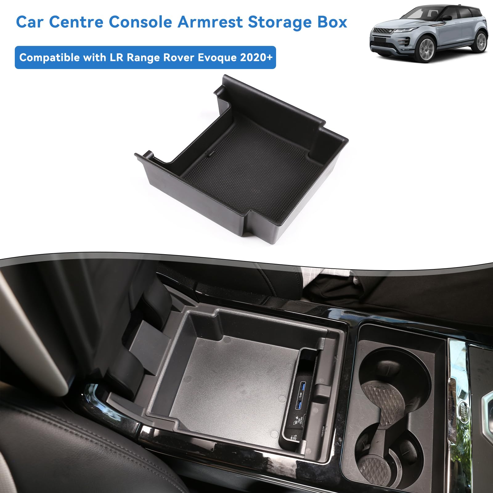 DIYUCAR Vassoio Organizer Per Bracciolo Auto – In Plastica ABS Con Fondo Antiscivolo, Compatibile Con Range Rover Evoque 2012-2018, Per Tenere In Ordine Monete, Chiavi, Telefono.