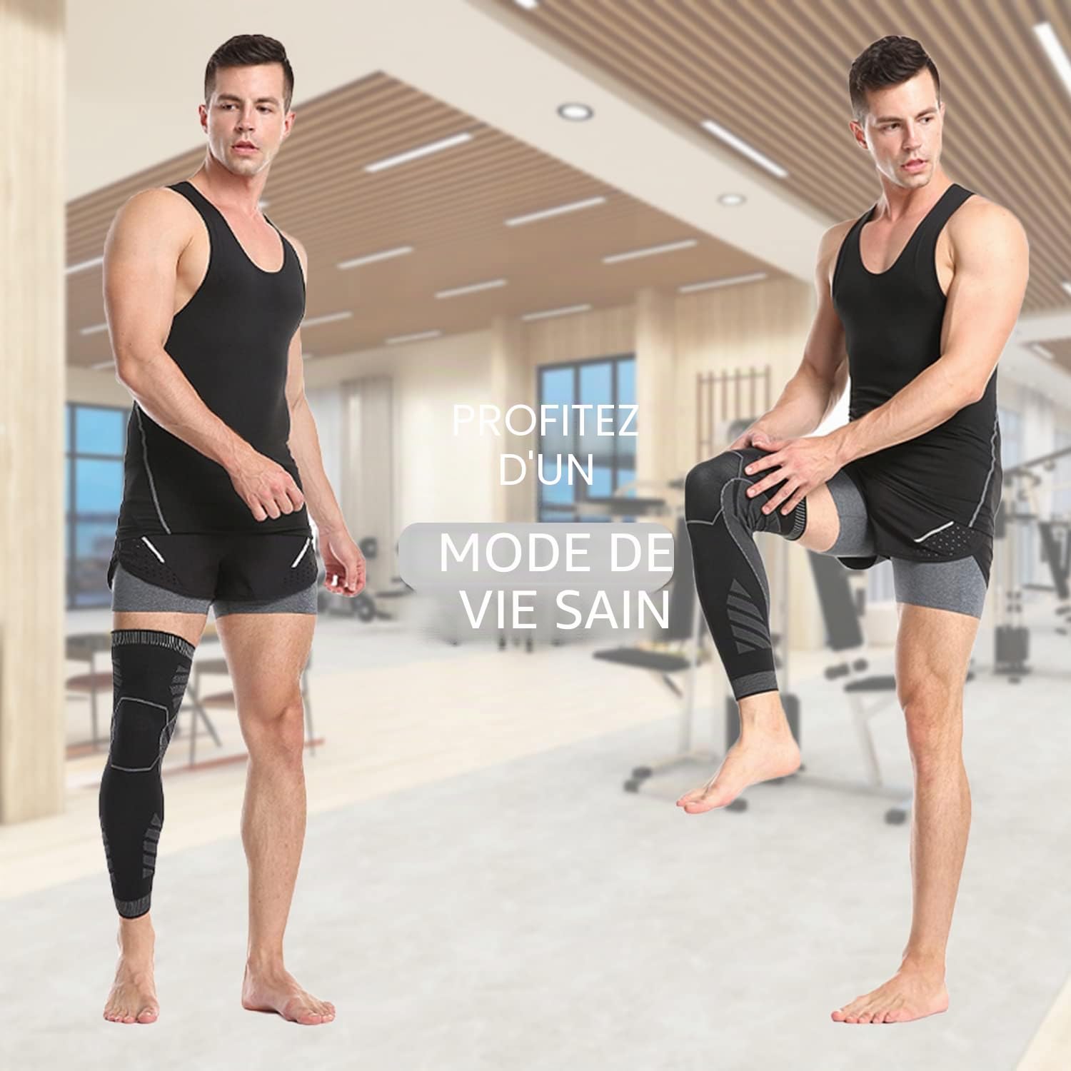 Compression Genouillère Manchon Jambe Pleine Longueur Antidérapant Respirante Cycliste Course Cyclisme Jogging Fitness Basketball