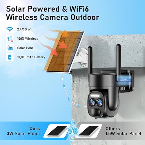 Miniatura 2 de Cámara de seguridad solar inalámbrica 8X Zoom 4K para exteriores, WiFi de 5 GHz2.4 GHz, cámara PTZ de 360  para el hogar con doble lente,