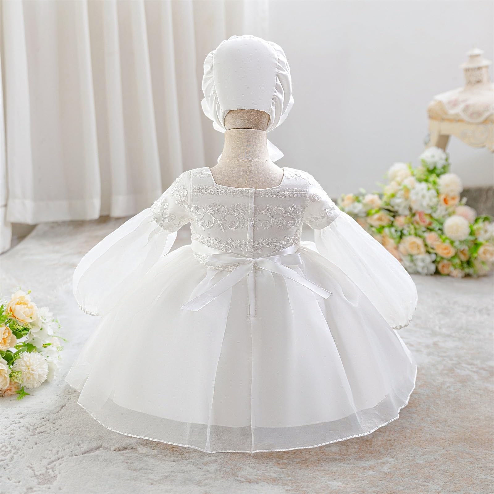 Mädchen Taufkleid mit Langen Ärmeln und Rock, Party-Tutu-Outfit
