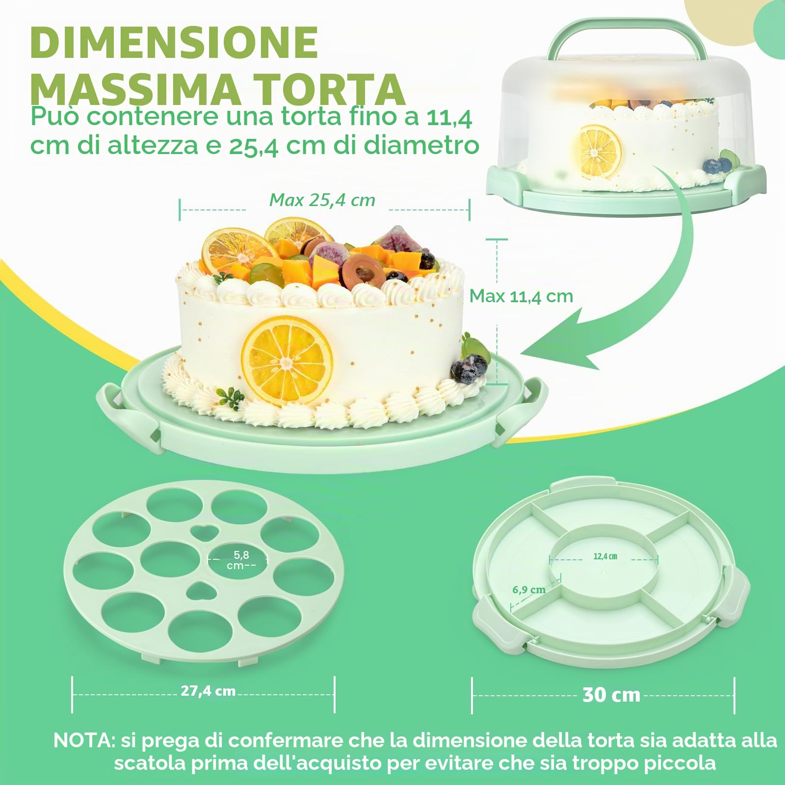 Porta Torte Ohuhu Rotondo Portatile 10 Pollici Con Coperchio, Scatola Con Base a Due Lati per Trasportare Noci Frutta, Ottimo Regalo per Le Donne