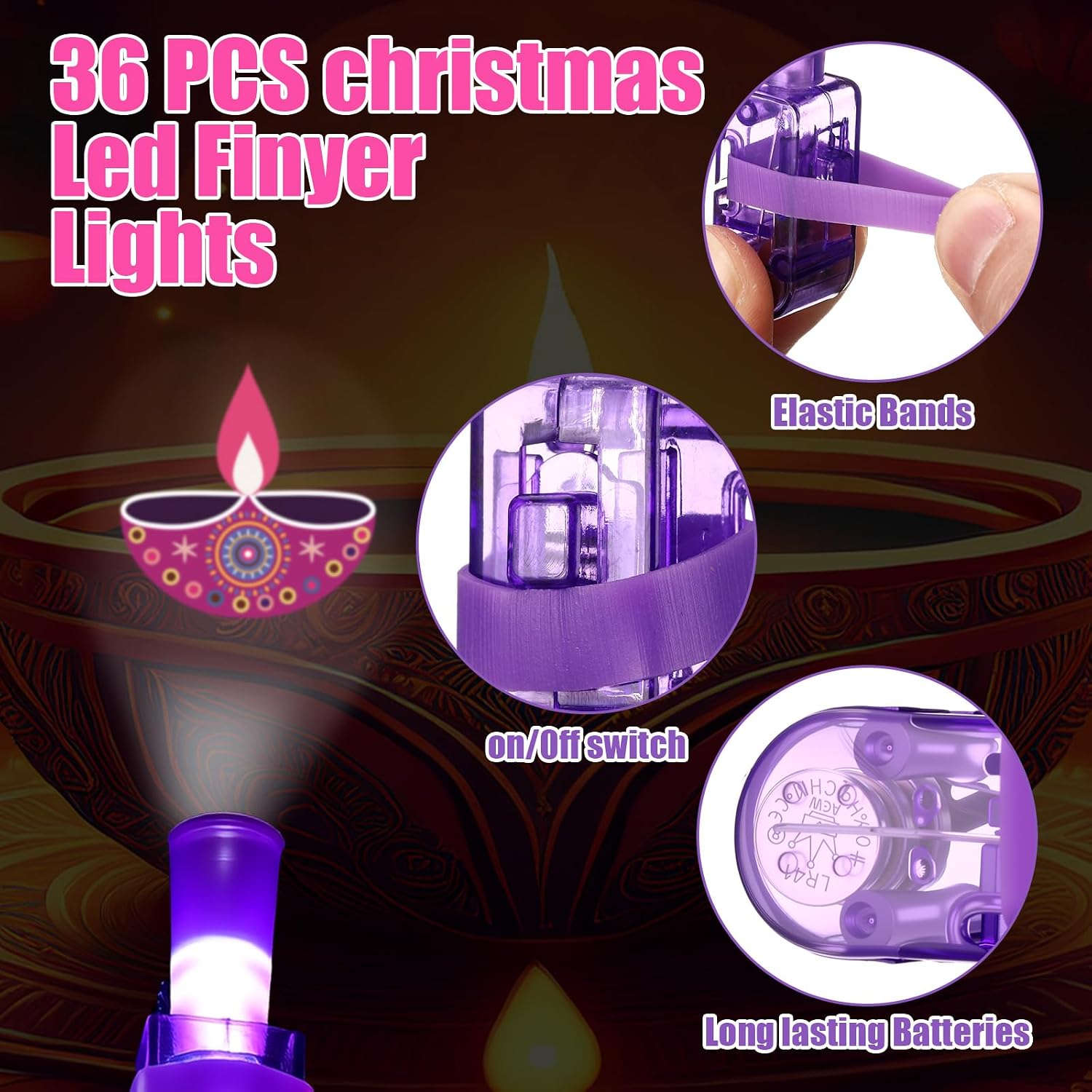 Tuanse 36 Pcs Bulk Diwali Finger Lights Gifts, Diwali Party Favors image 4