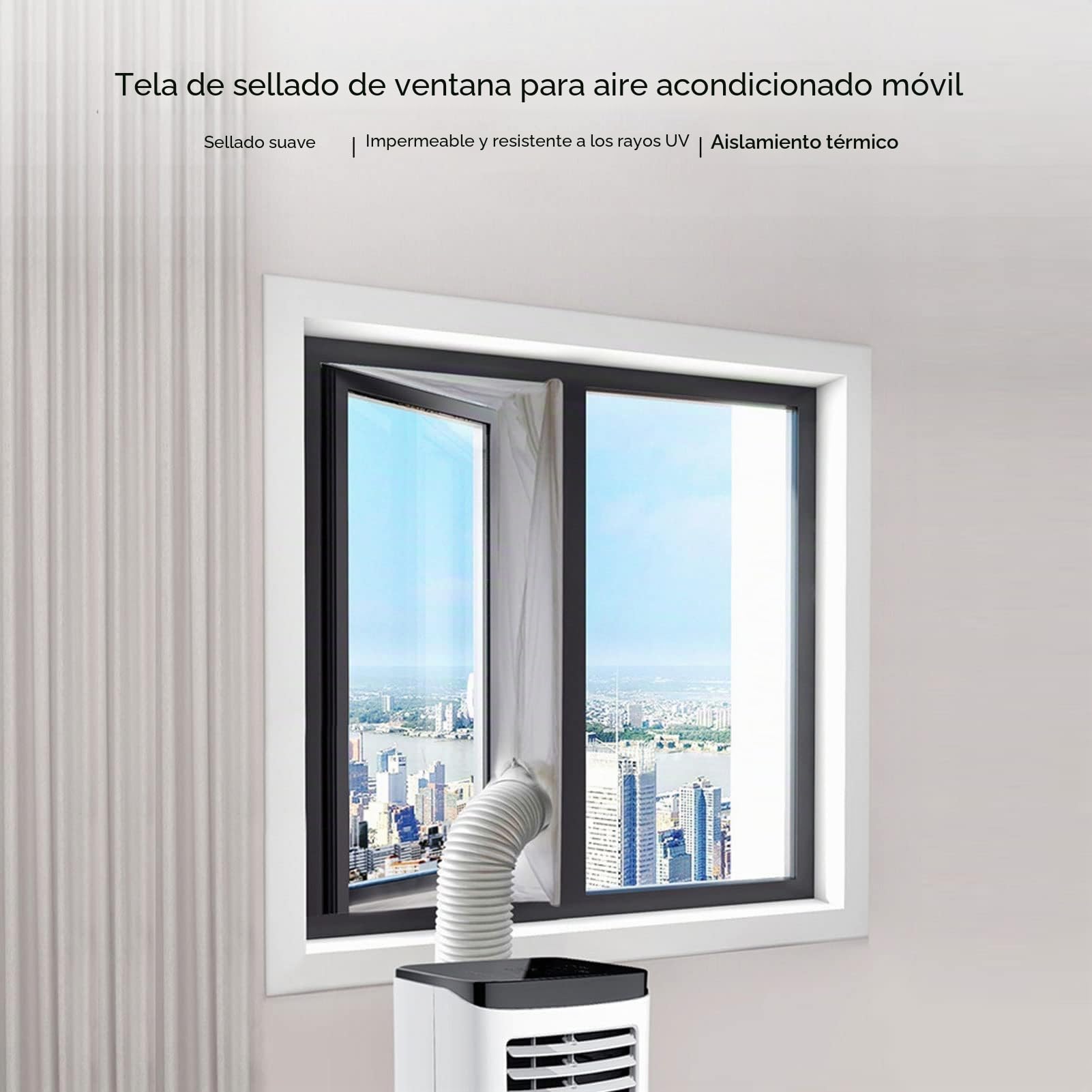 Kit de Sellado de Ventana de Aire Acondicionado Portátil, Paño de Sellado de Ventana Impermeable Gris Plateado Kit de Sellado de Marco de Ventana de Ca Universal(4 Meter / 13.1ft)
