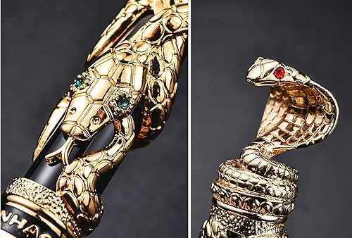 Miniatura 2 de JinHao - Pluma estilográfica con serpientes doradas, punta fina con convertidores para escribir, pluma de colección con patrón retro de cobra