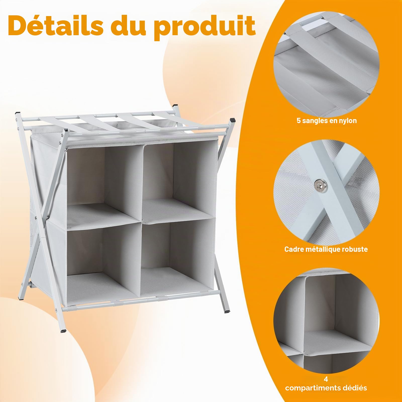 Nandae Porte-valises Pliable avec 4 Compartiments - Rangement pour Valises, Chaussures et Vêtements en Métal et Nylon, pour Chambre et Dressing, Gain de Place
