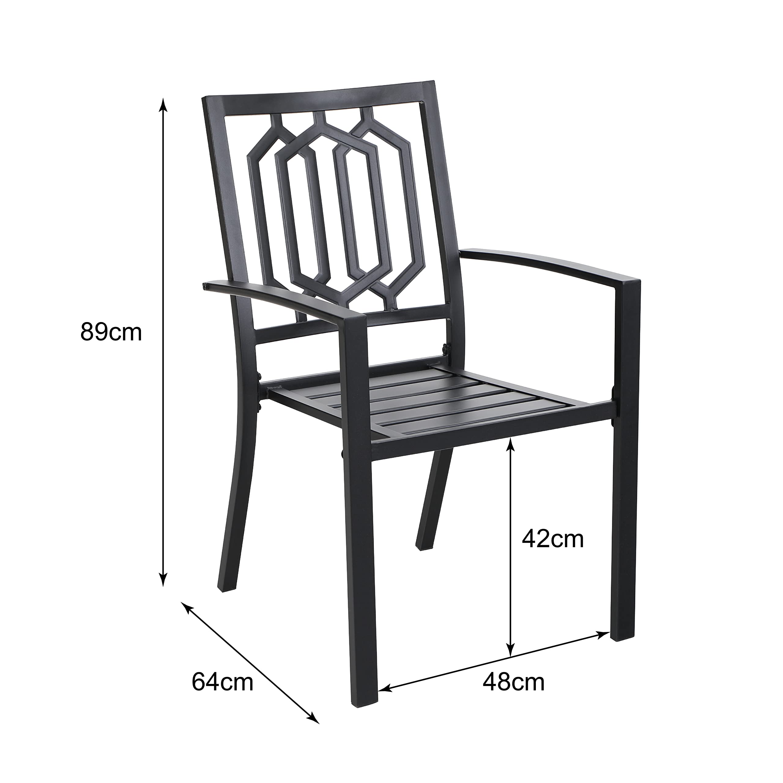 PHIVILLA Sedia da giardino in metallo per esterni, terrazza, sedie da giardino, impilabili, per sala da pranzo, set da 2 pezzi, nero
