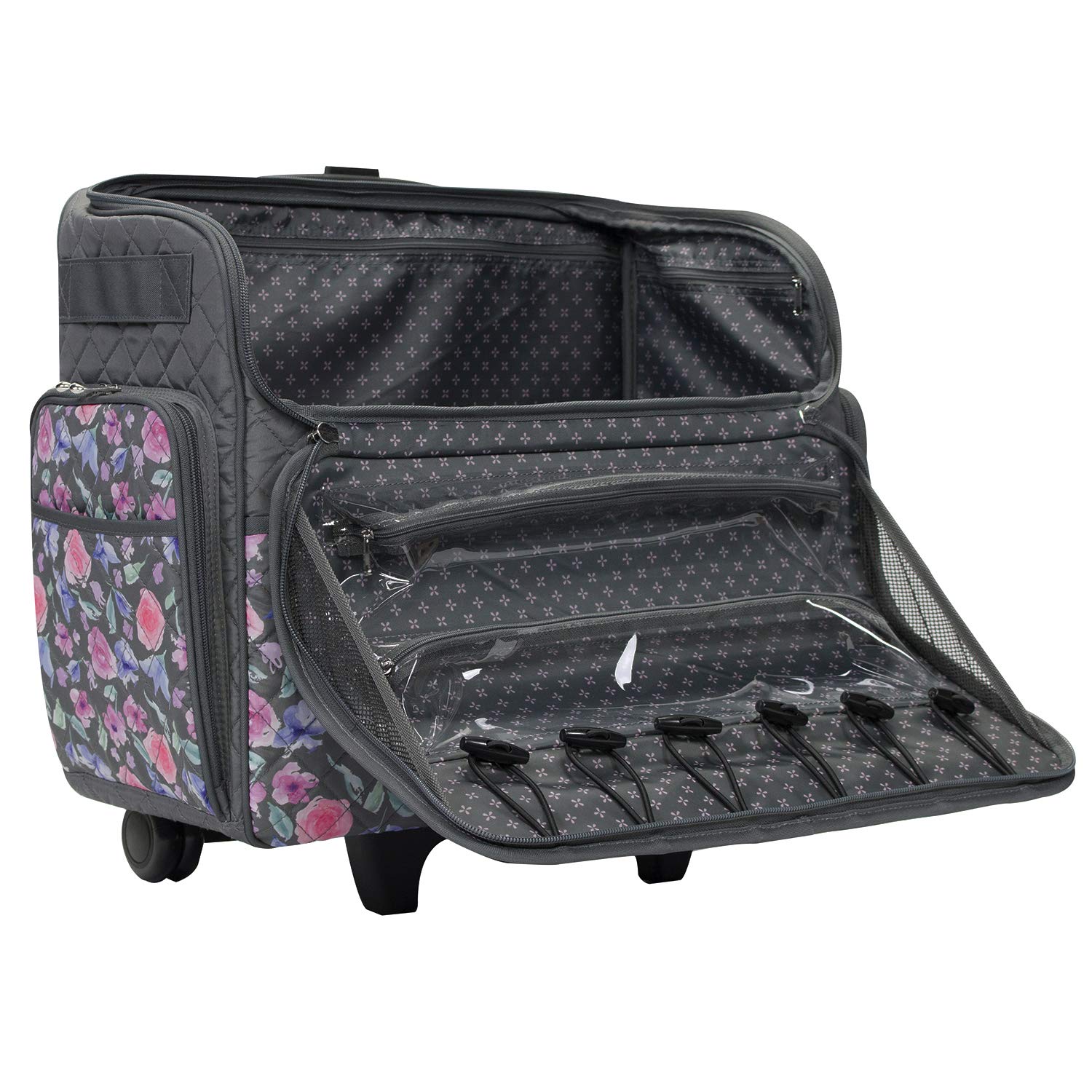 Everything Mary Sewing Machine Rolling Carrying Case, Pink Floral
