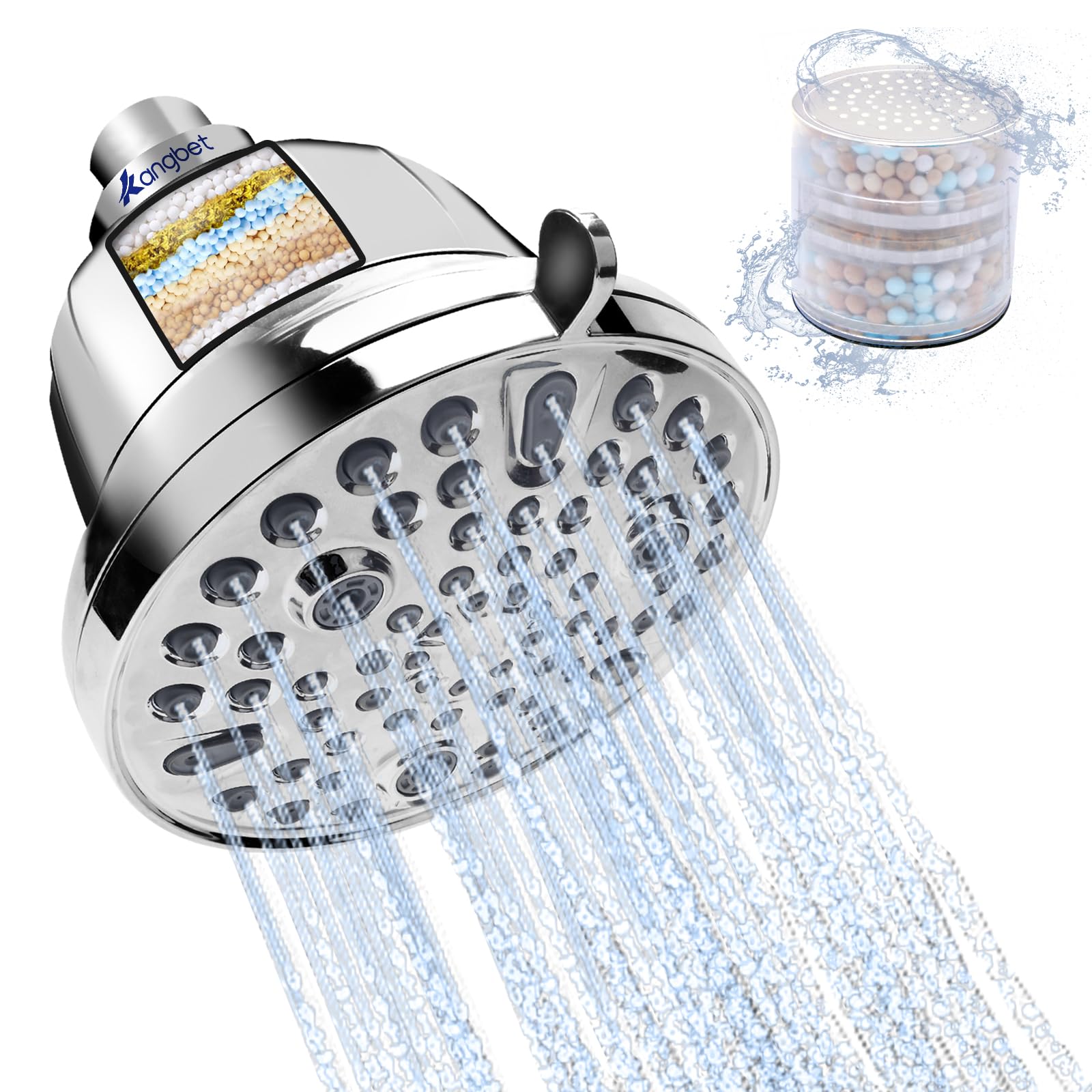 Kangbet Filtered Shower Head | Shower Filter for Hard Water | Reduces Impurities | Stops Hair Loss, Soothes Dry Skin & Scalp - Chrome