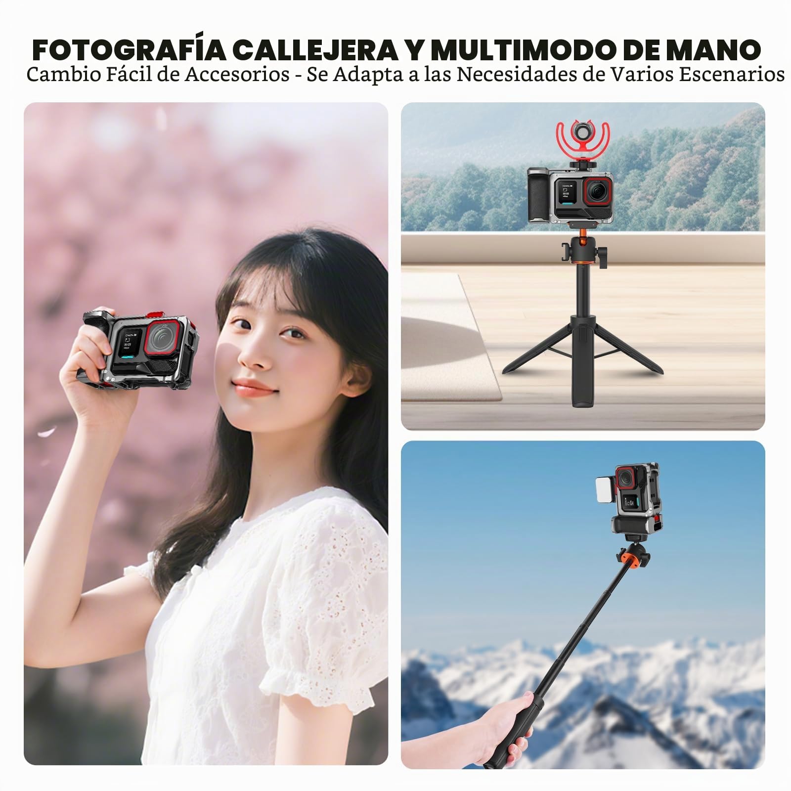 BRDRC Kit de agarre para Insta360 Ace Pro 2 / Ace Pro (con jaula), soporte de mango de expansión con botón de obturador, liberación rápida, zapata fría para accesorios Insta 360 Ace Pro 2/Insta360 Ace