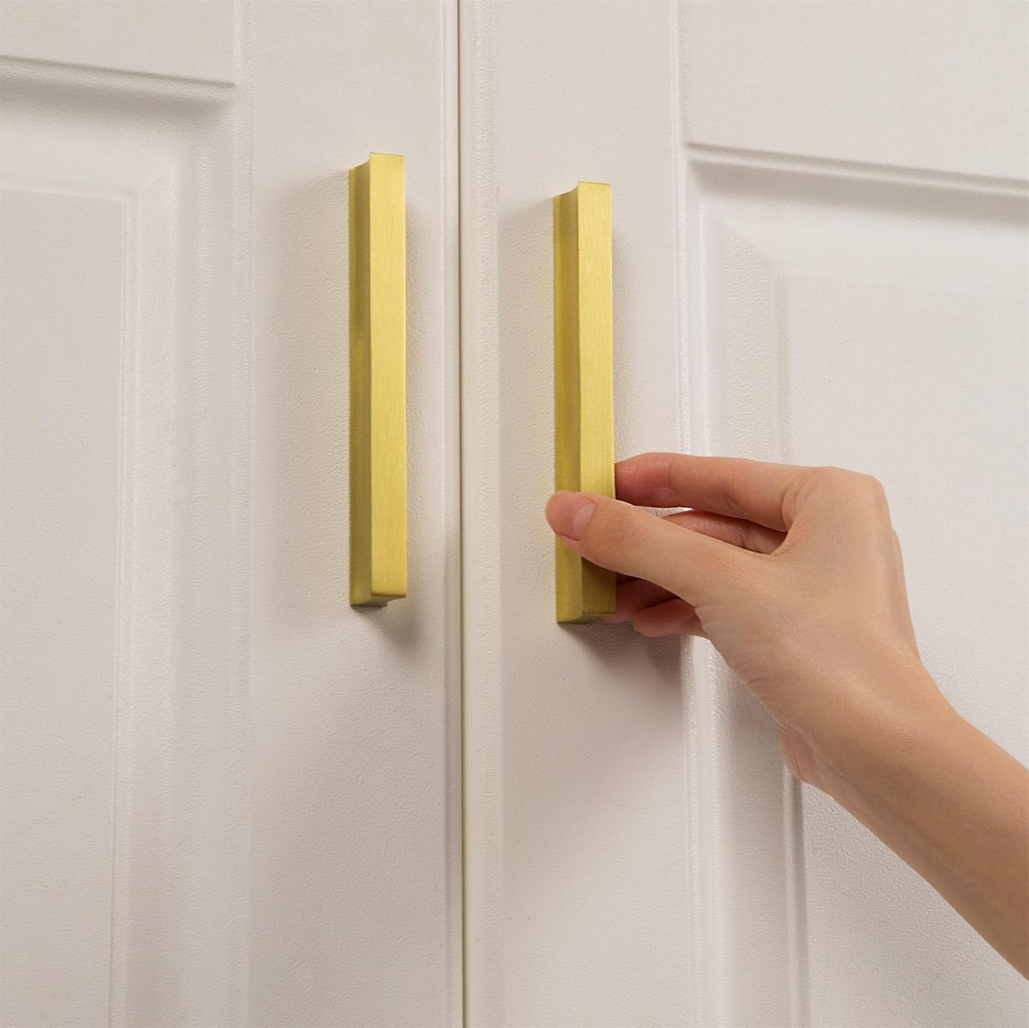 2 Pack Solid Brass Cabinet Handles,Gold Drawer Pulls,Modern Kitchen Hardware,3-3/4-inch Hole Center for Dresser Drawer 4-1/2-inch Total Length, Brushed Brass Finish