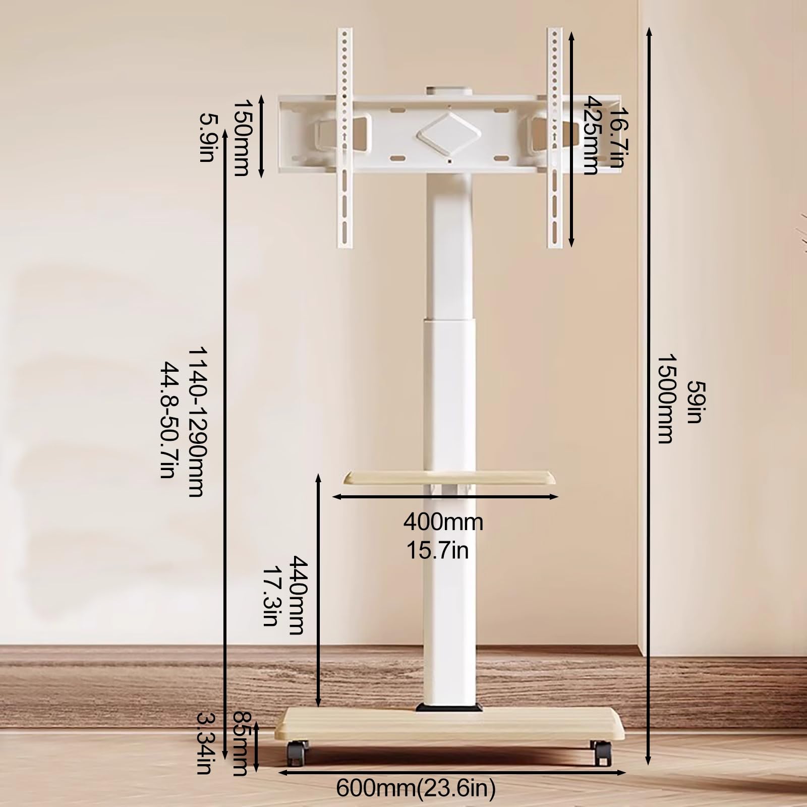 Soporte de TV rodante portátil para LCD/LED/Ola de 3275 Pulgadas Soporte de Piso Giratorio Ajustable TV móvil para Uso en Sala de conferencias, Sala de Estar y Dormitorio