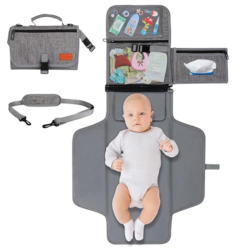 Cambiador de pañales portátil, cambiador de pañales para recién nacido, cambiador de bebé con bolsillo de toallitas inteligentes, kit de cambio de