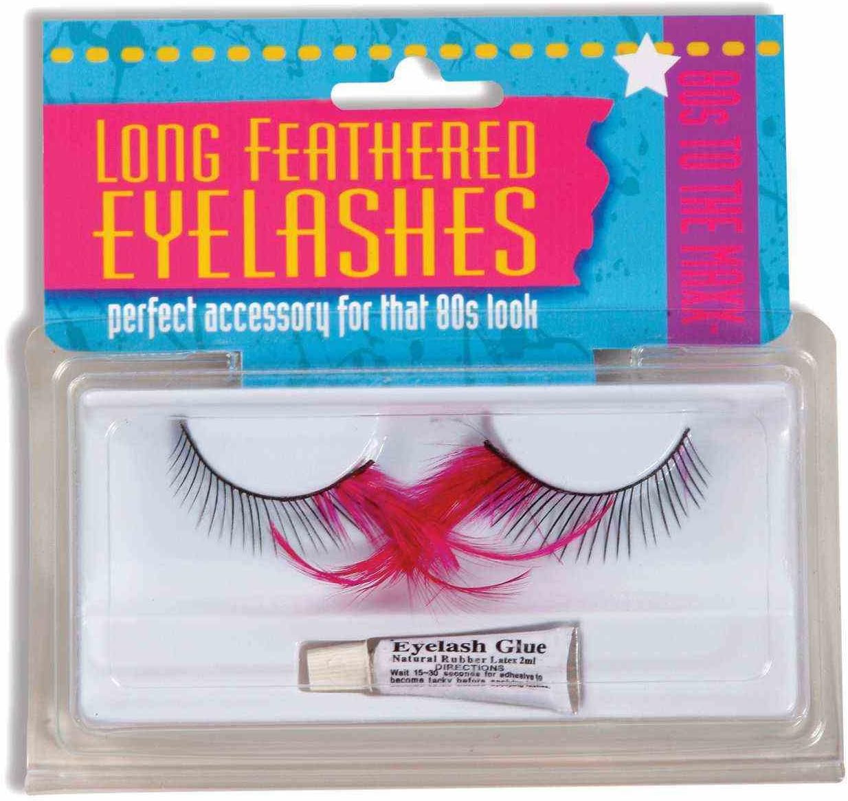 Forum Novelties 63199 Long Feather Eyelashes, Pink/Black