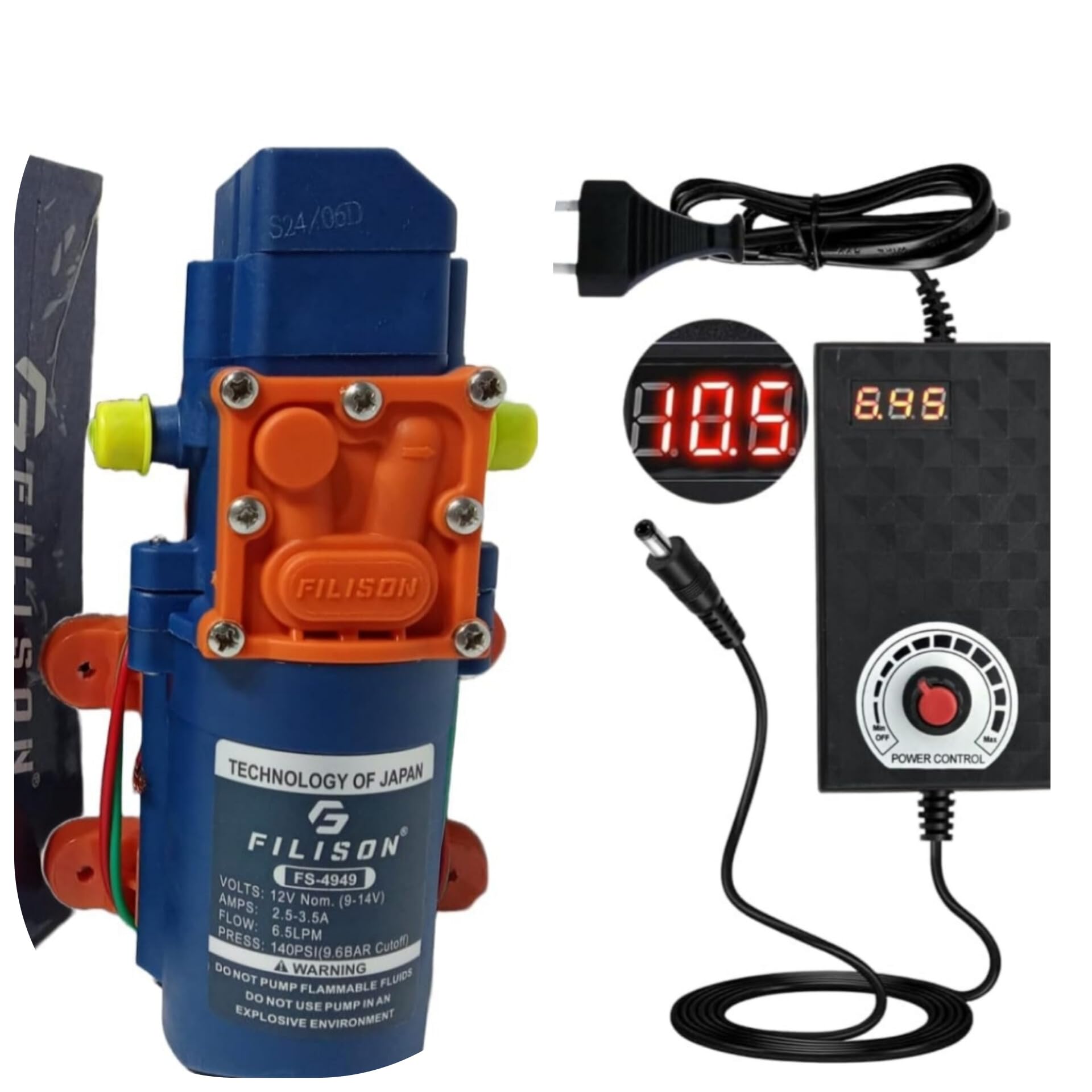 Aruspray DC 12V 80W Micro Electric Diaphragm Water Pump High Pressure Car Washing Spray Automatic Switch and Adapter Adjustable DC Power Supply diaphragm 140 Psi Pump Motor with pipe