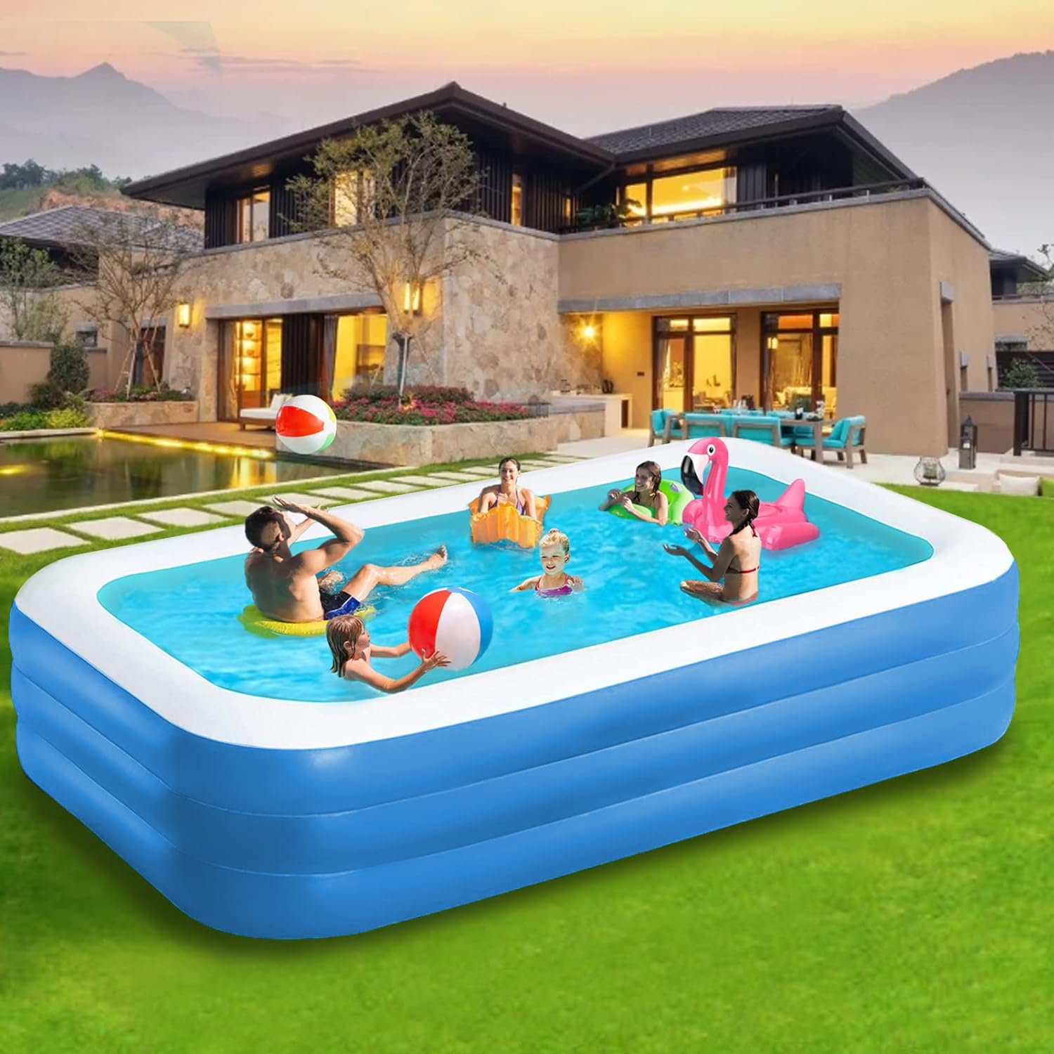 Koeay Inflatable Pool for Kids and Adults, Oversized Thickened Family Swimming Pool for Toddlers, Outdoor, Garden, Backyard, Summer Water Party (260 * 175 * 60CM)Koeay Inflatable Pool for Kids and Adults, Oversize…