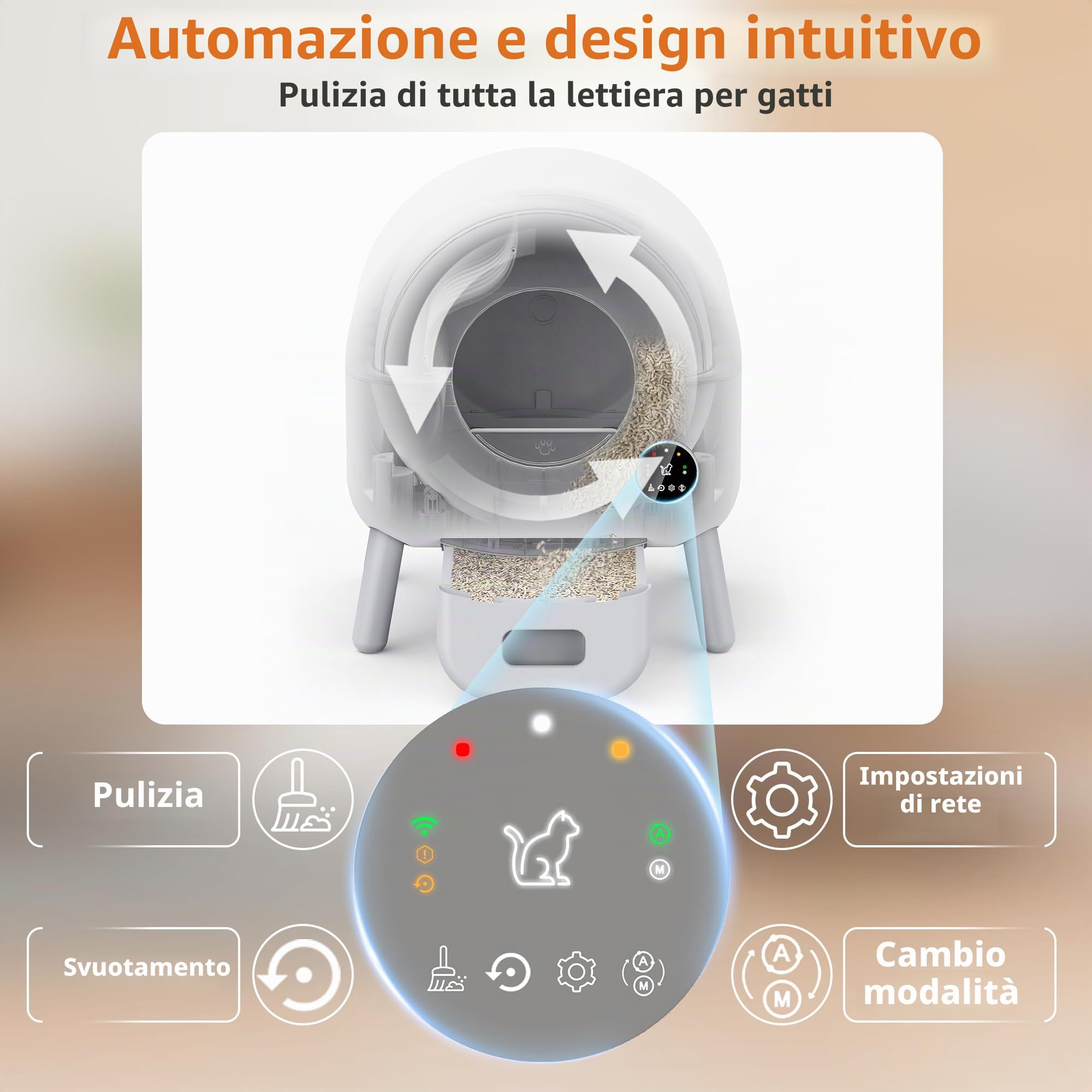 Lettiera autopulente – Lettiera automatica da 105 litri per più gatti, 1 rotolo di sacchetti della spazzatura e tappetino inclusi, controllo app, bianco
