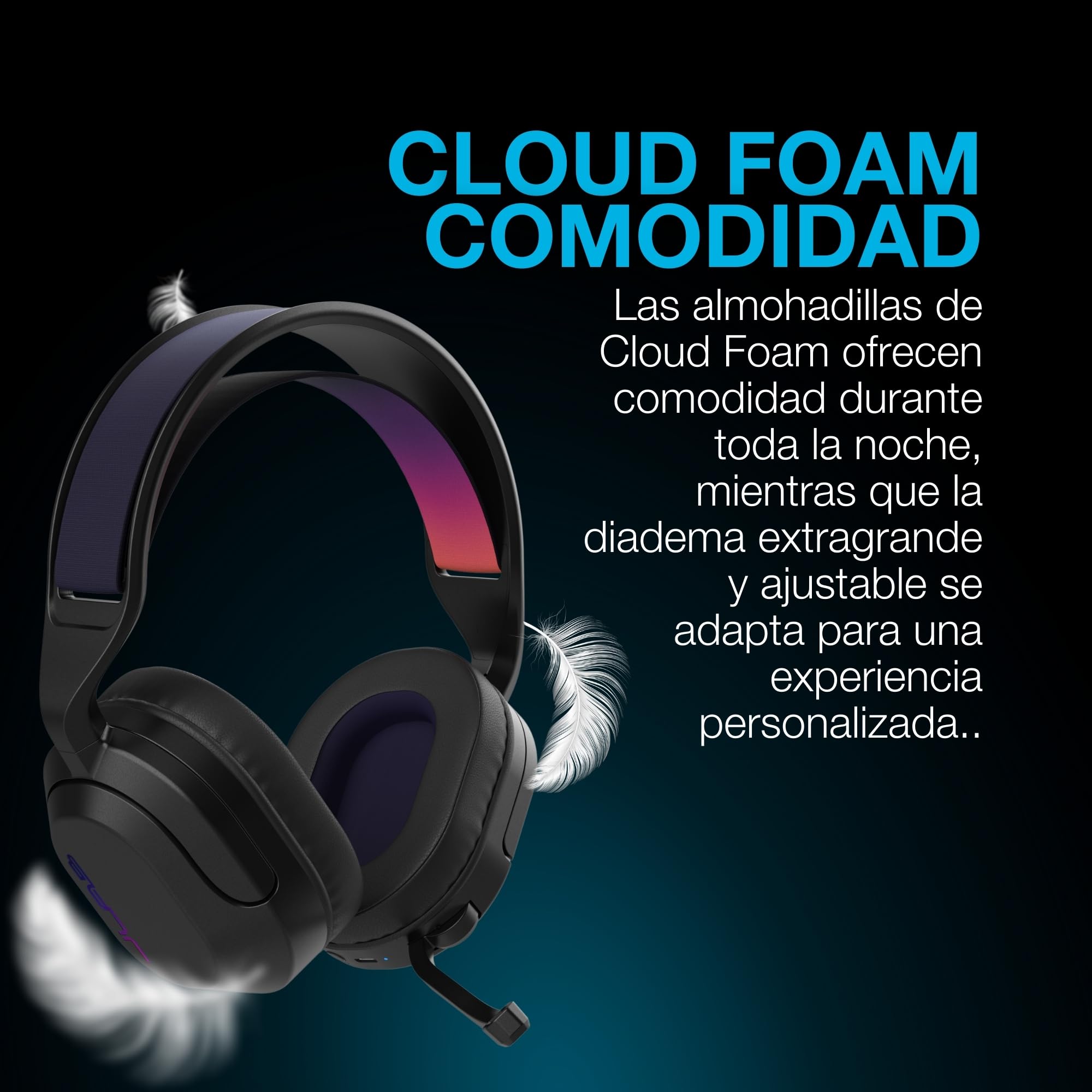 JLab Nightfall Auriculares Gaming Inalámbricos Over-Ear - Auriculares Gaming con Micrófono para PC/PlayStation/Nintendo Switch - Controlador de 50mm, Almohadillas de Espuma Cloud