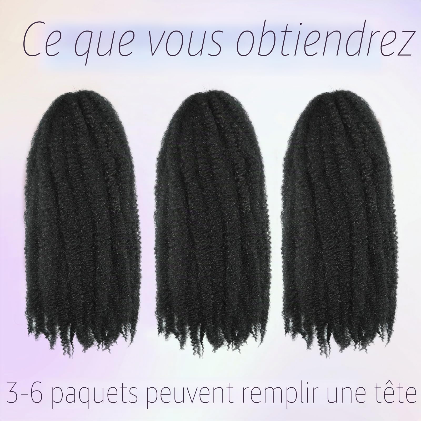 Tresses en crochet style Marley Twist pour cheveux afro, frisés, bouclés, cubains, tresses sénégalaises synthétiques, extensions de cheveux en crochet pour femmes (1b, 40,6 cm/lot de 3)