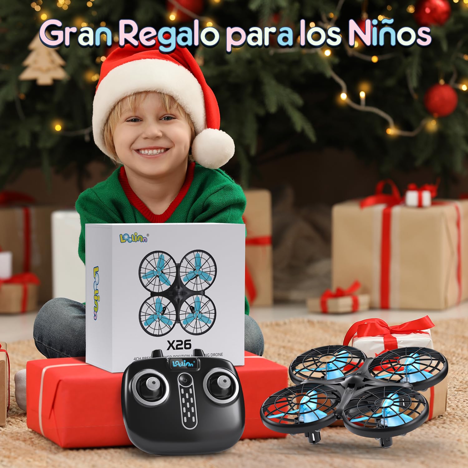 Loolinn | Dron para Niños de Regalo - Mini Drone Cuadricóptero RC con Tecnología Anti-Colisión Automática/Acrobacias de 360° / Seguro para los Niños/Fácil De Volar / C0 (Regalo de los Niños)