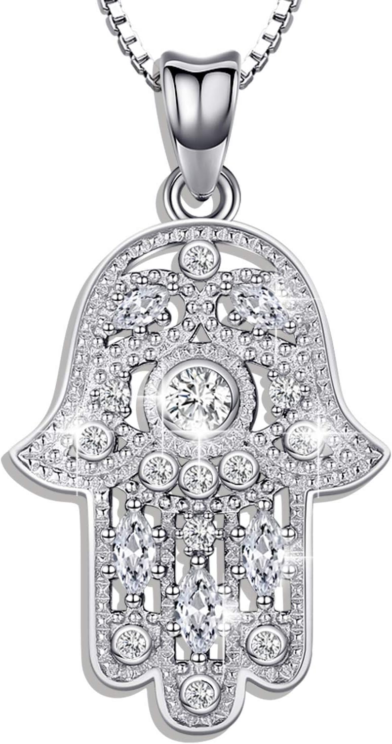 925 Sterling Silver Hamsa Hand of Fatima Evil Eye Jewelry for Women With Cubic Zirconia - Comes With Black Gift Jewelry Box