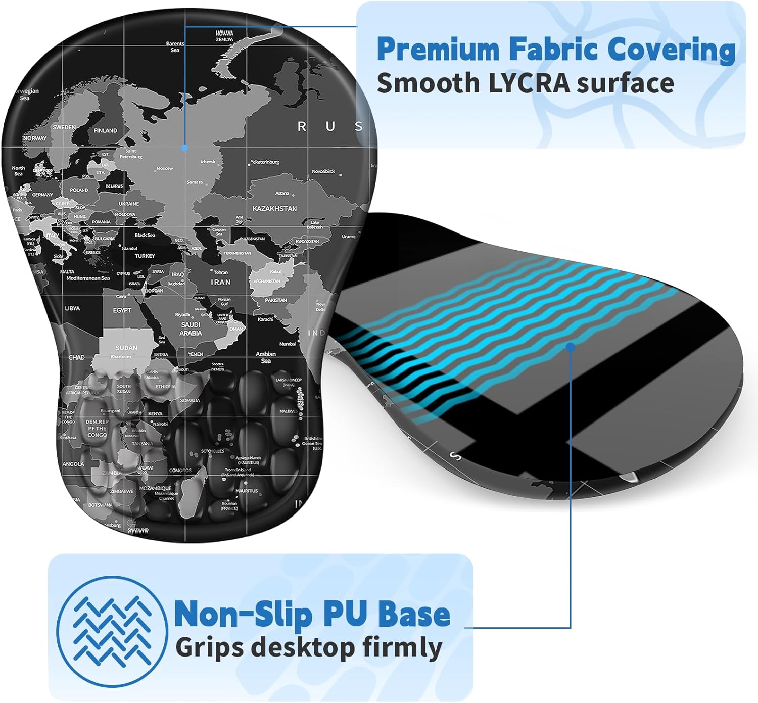 YIWEI Ergonomic Mouse Pad with Wrist Rest - Comfortable Office Mousepad with Memory Foam Wrist Support for Carpal Tunnel Relief, Mouse Pads with Non-Slip Base for Gaming and Home (World Map)