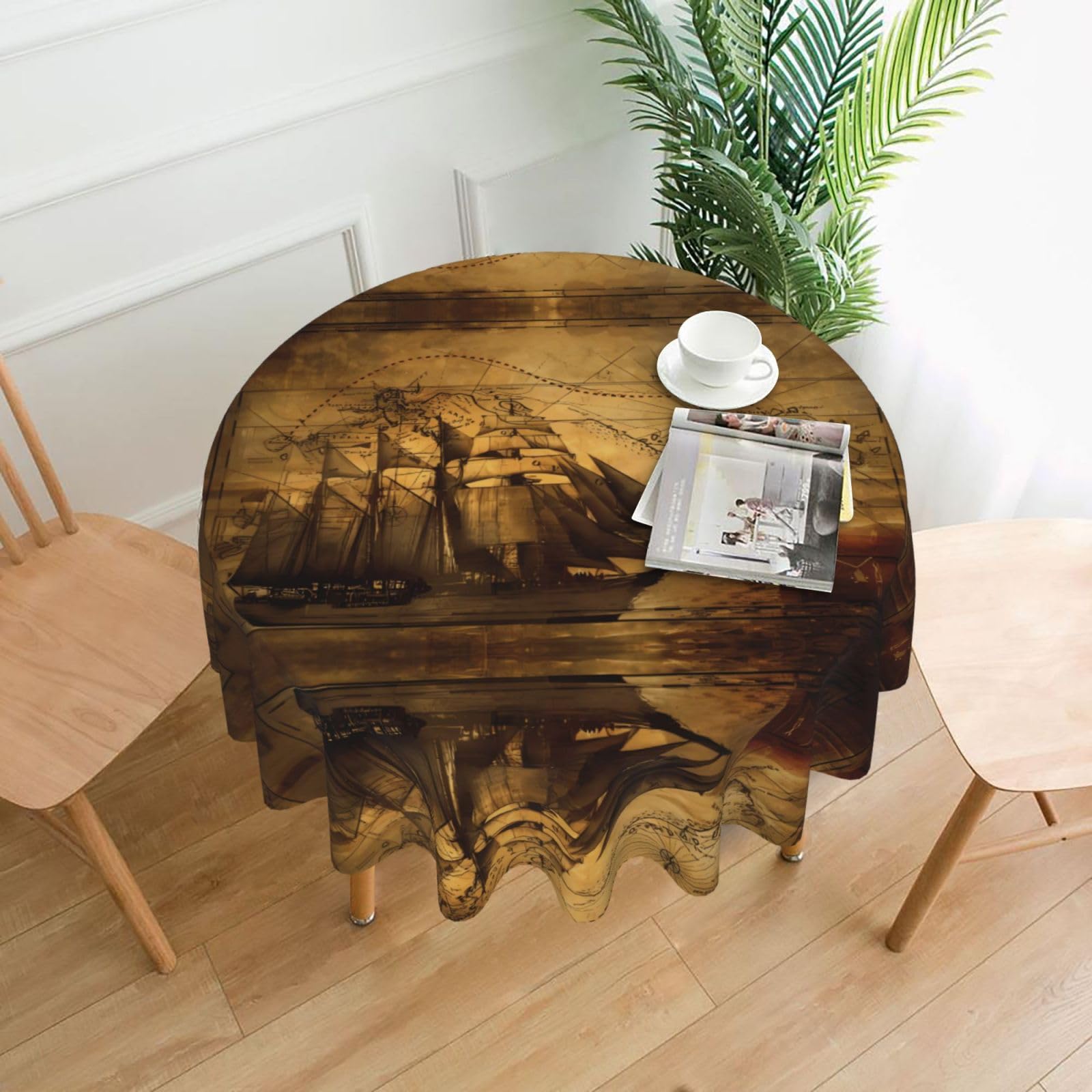 YYHHAOFA Sailing Pirate Theme Prints Round Decorative Tablecloth 60in - High-Grade Polyester Throw for Dining Tables, Parties, & Outdoor Events