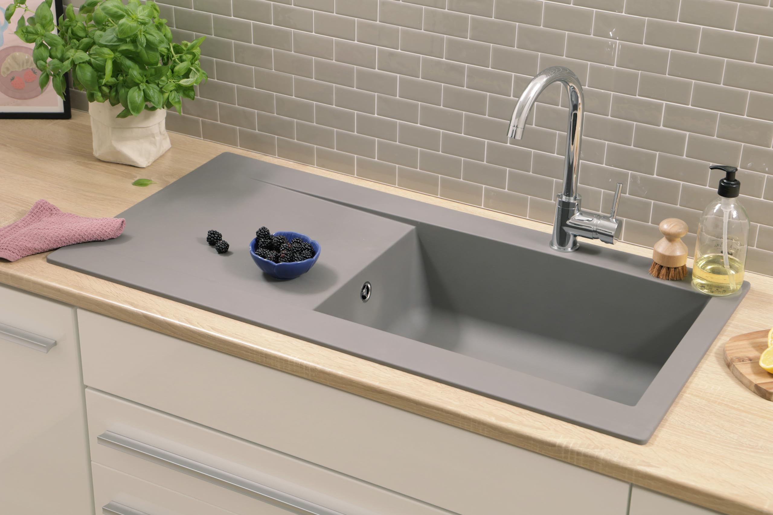 Respekta Denver Mineralitespüle in Betongrau / 1 Becken Einbauspüle in 100 x 50 cm/Spülbecken geeignet für Unterschränke ab 60 cm Breite / DENVER100X501BG