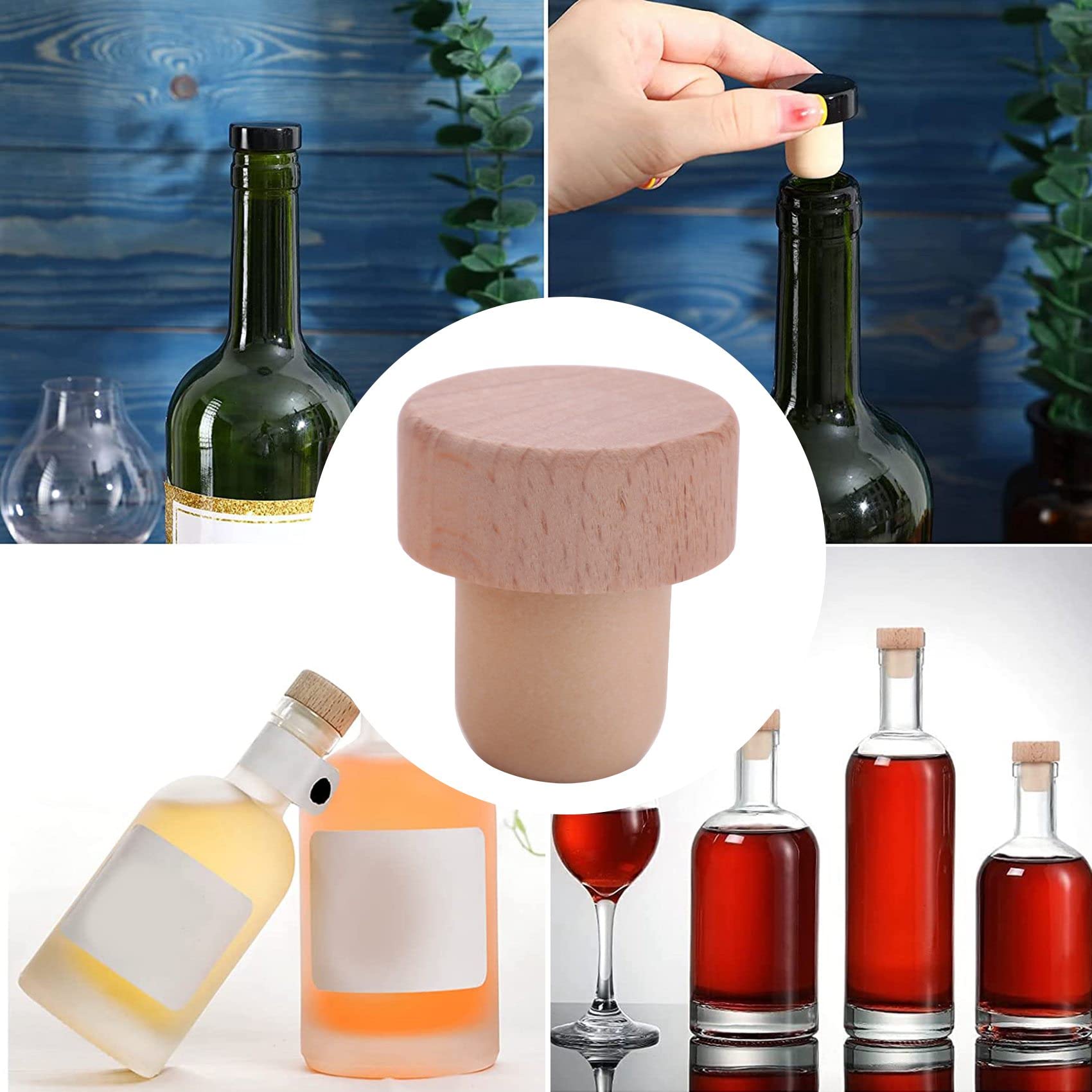 Tapones en forma de T, 24 unidades, corchos for botellas vino, tapones reutilizables madera y goma for cerveza, manualidades DIY