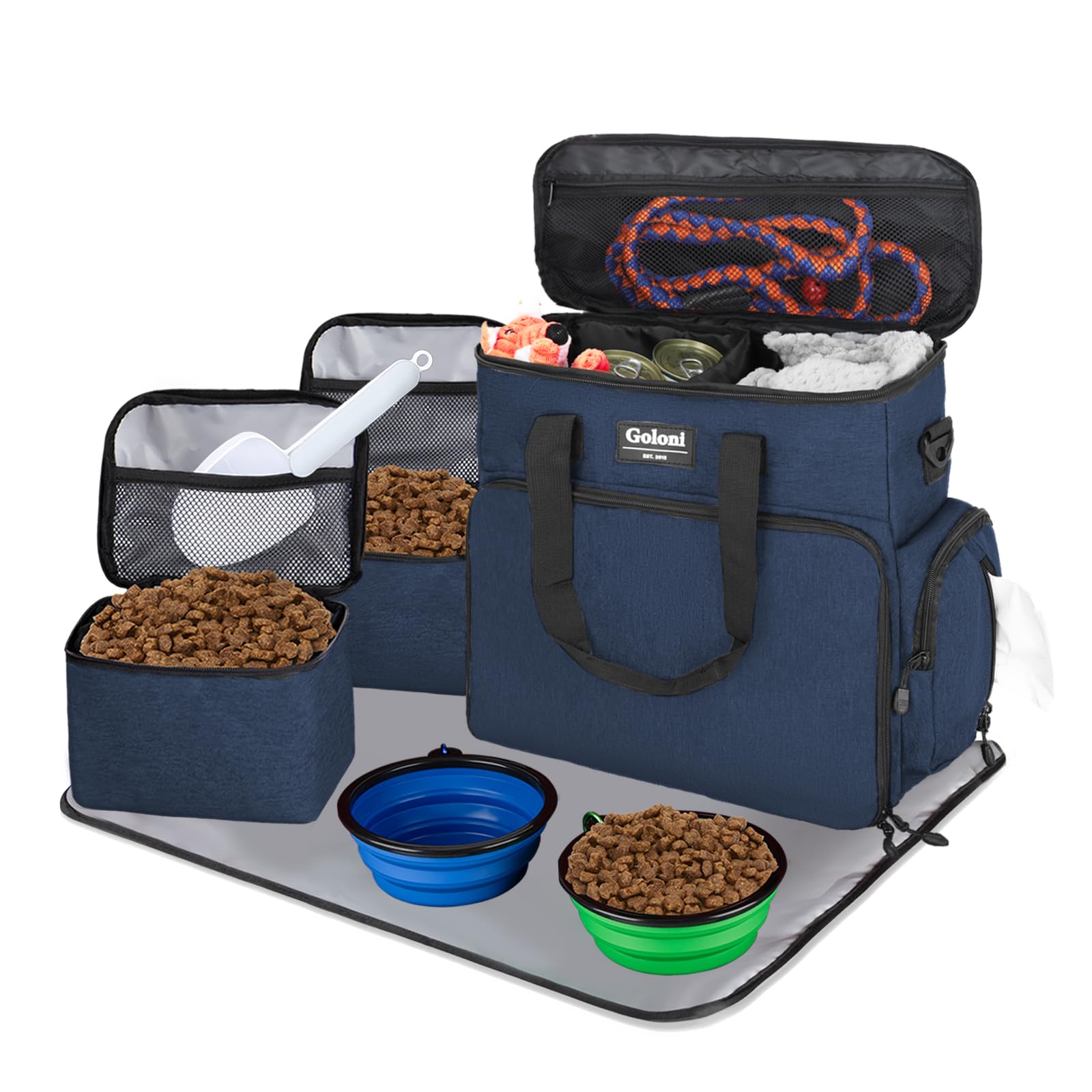 Goloni Hunde-Reisetasche, 6er-Set, von Fluggesellschaften zugelassen, Wochenend-Hundetaschen für Reisen, mit mehreren Taschen, Geschenk für Hundebesitzer, Blau
