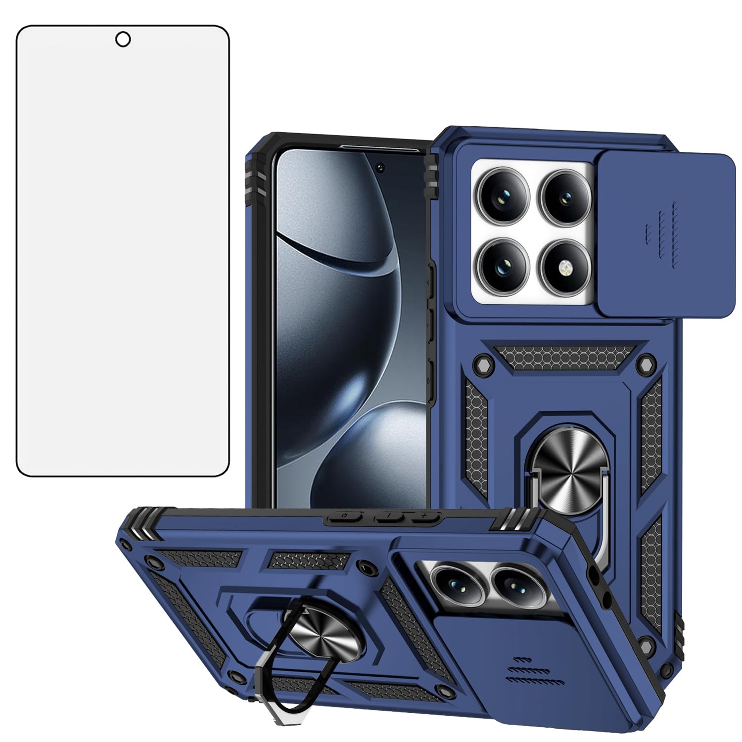 Asuwish Phone Case for Xiaomi 14T Pro with Slide Camera Cover Tempered Glass Screen Protector Ring Holder Stand Rugged Slim Cell Protective Mi 14TPro
