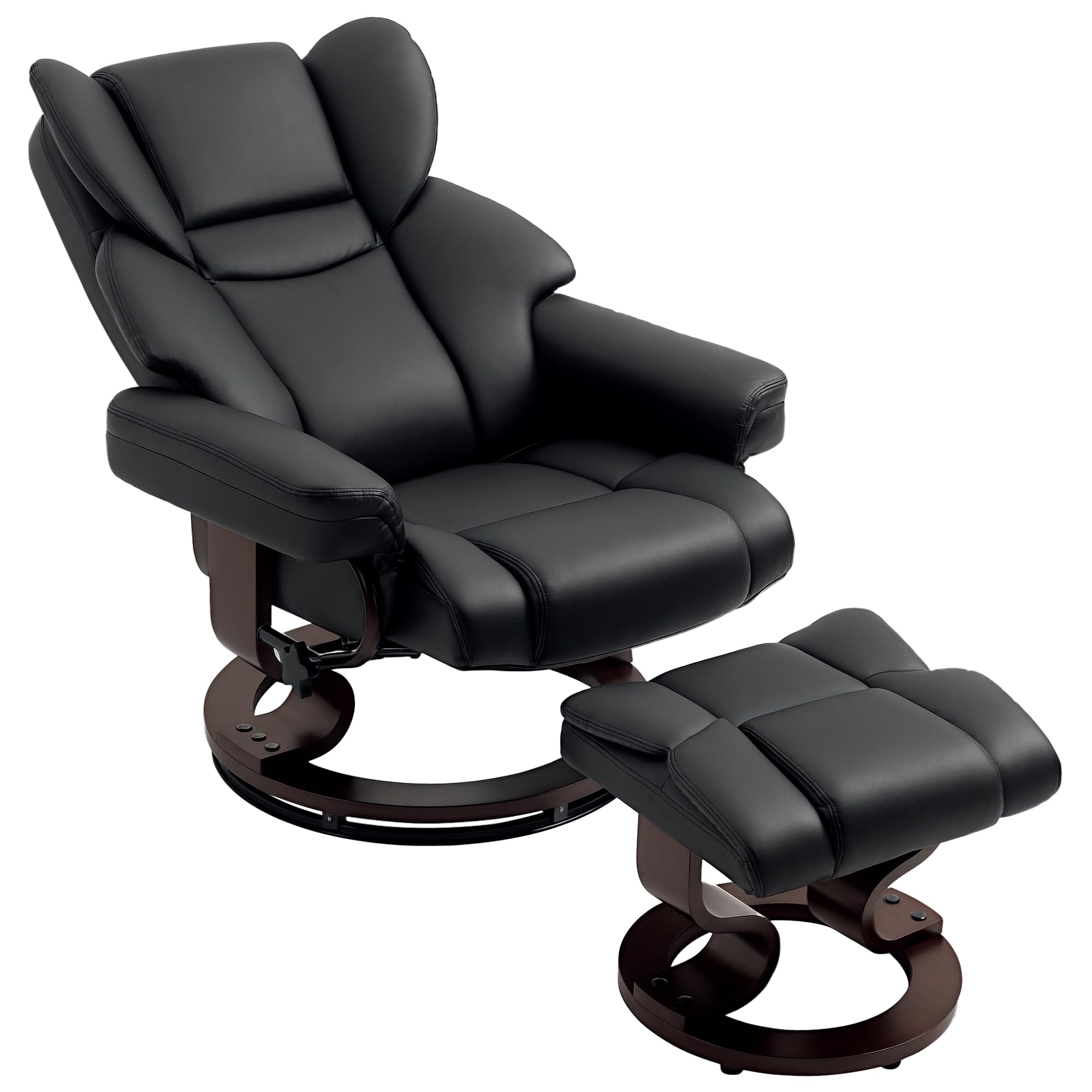 Sponsored Ad – HOMCOM 360° Swivel Recliner Chair with Footstool, PU Leather Manual Recliner Armchair with Footstool, Solid Wood Base, Upholstered Reclining Chair for Living Room, Bedroom, Office, Black