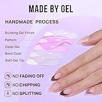 Vista 6 de BTArtbox - Uñas postizas almendradas estilo francesa, de gel suave reutilizable, ajuste natural, con pegamento, 30 piezas en 16 tamaños, diseño