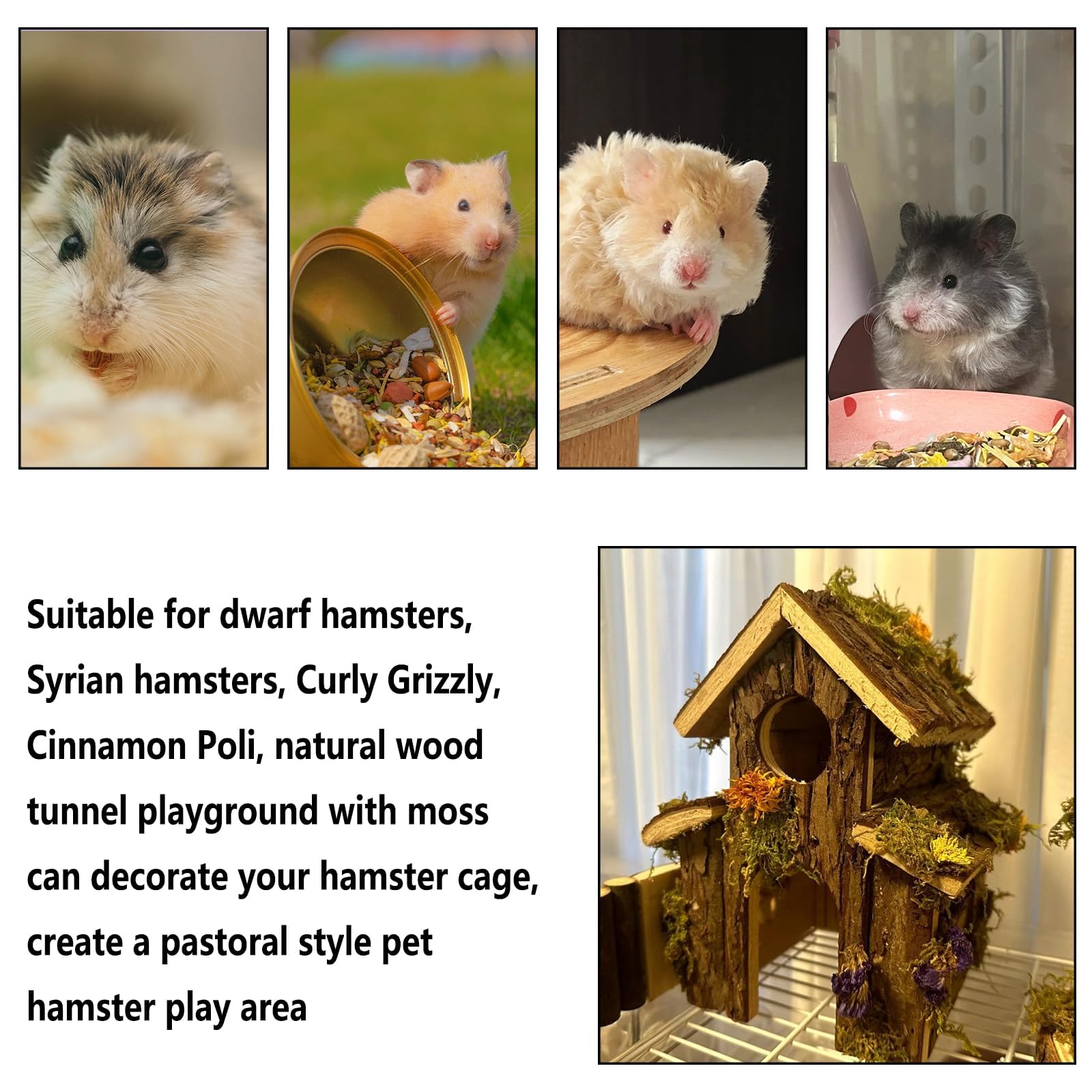 Hamiledyi Natürlicher Holz-Hamster-Tunnel, Spielplatz, Kleintiere, Mehrraum-Versteckhäuser, Häuser mit Kletterleitern und Brücke für Zwerghamster, Mäuse und andere Kleintiere, 47 x 22 x 15 cm