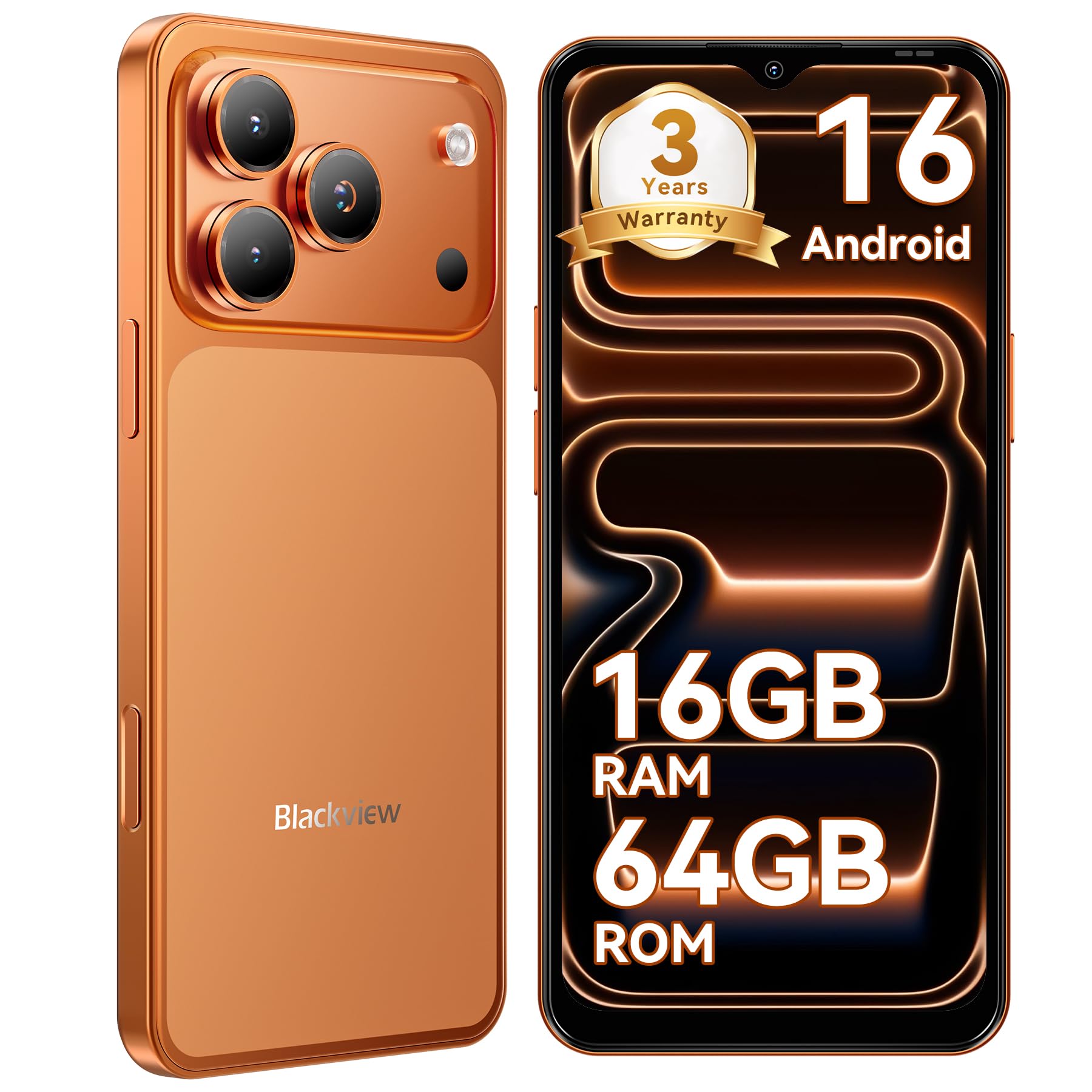 Blackview Wave 7C Smart Phone Android 16 SIM-Free Unlocked Orange