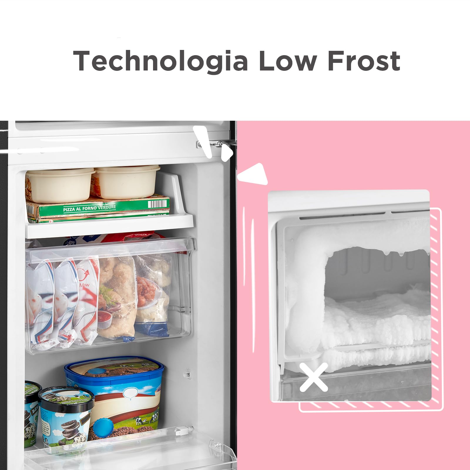 COMFEE' RCB169DK2(E) 174L Frigorifero Combinato, Altezza 150 cm, Tecnologia Low Frost, Silenzioso 39 dB, Illuminazione LED, 115L Frigo + 59L Congelatore, Libera Installazione, Nero