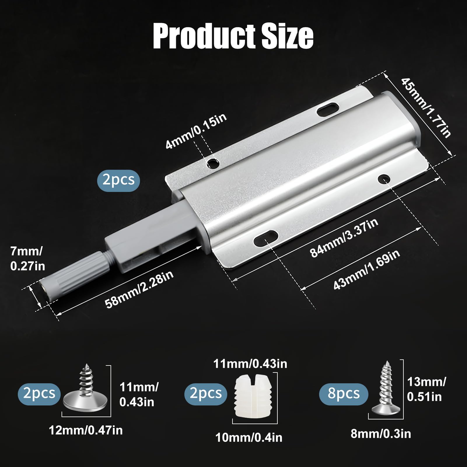 2 Pack Push to Open Door Catches,Magnetic Catches for Cupboards with Mounting Screws Soft Close Magnetic Damper Door Catch Release for Kitchen Cabinets/Cupboard/Wardrobes/Drawers(Silver) - Image 2