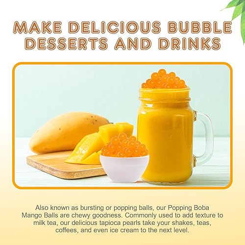 Vista 133 de Fanale Perlas de fresa y mango, veganas, sin OMG, sin gluten, sin grasa, perfectas para té de burbujas, batidos, helados, postres y bebidas, 2