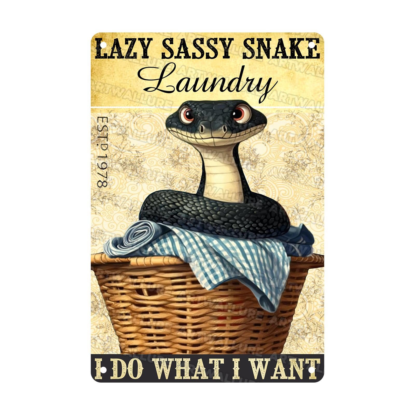 Snake Vintage Tin Sign Lazy Sassy Snake Laundry I Do What I Want Metal Sign for Home Man Cave Bar Cafe 8x12Inch